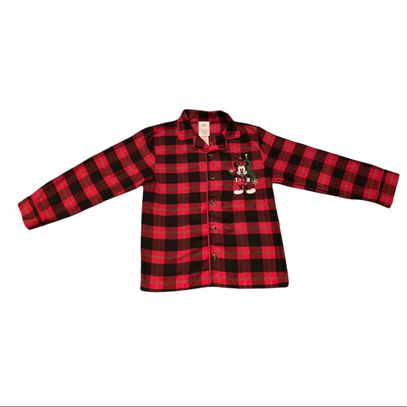 Disney Mickey Mouse Christmas Tree Plaid Checkered Button Up Shirt Top 5-6 - Picture 2 of 5